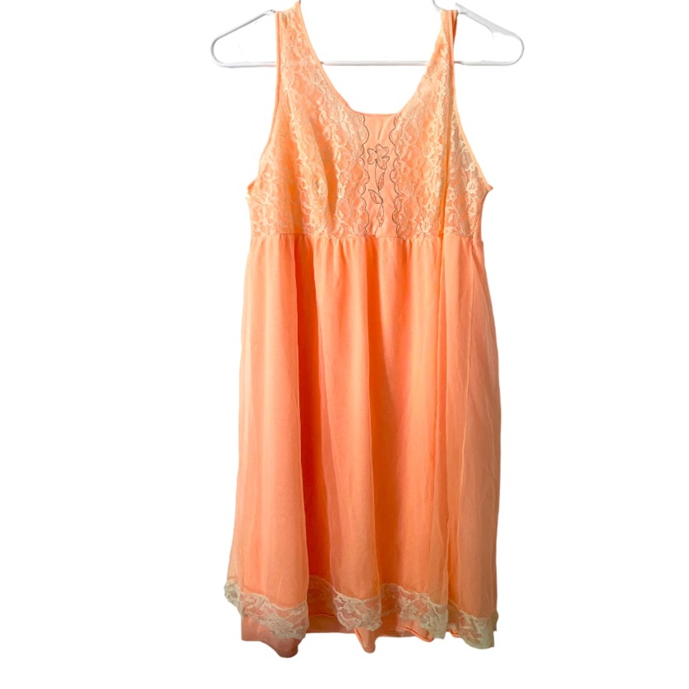 Vintage Pink Nightgown With Sheer Lace Panels and Floral Embroidery